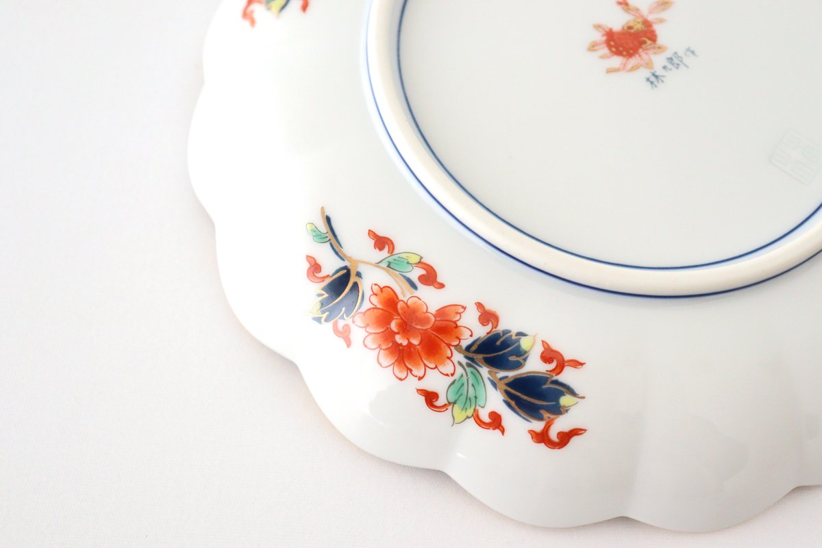 Rinkurou Kiln Chrysanthemum Shaped Plate Old Imari Pattern Red&Green 15cm/5.9in | Hasami Ware