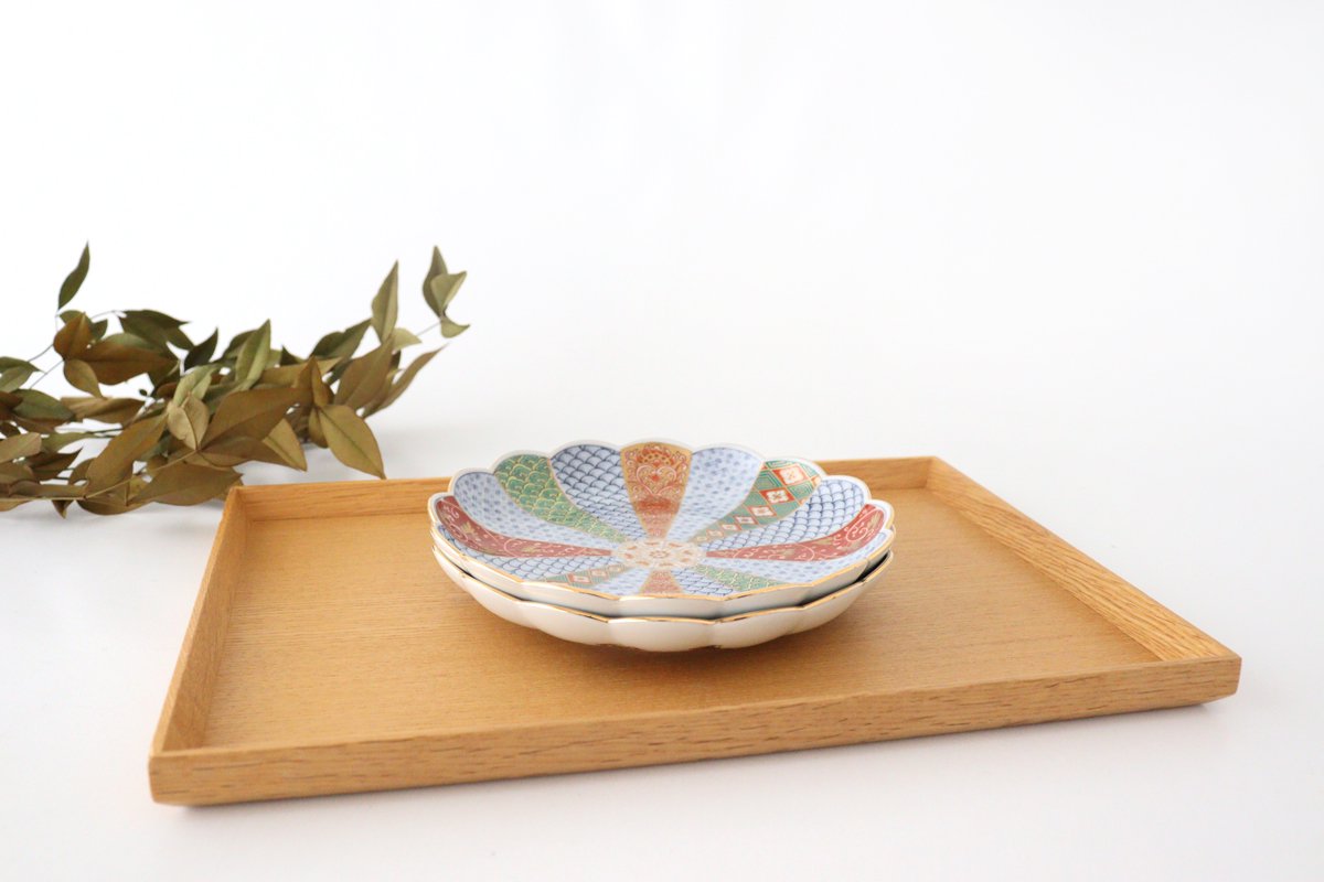 Rinkurou Kiln Chrysanthemum Shaped Plate Old Imari Pattern Red&Green 15cm/5.9in | Hasami Ware