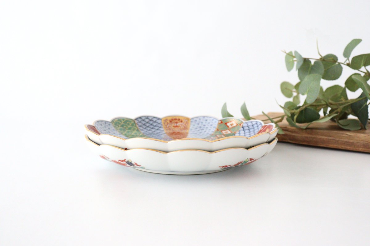Rinkurou Kiln Chrysanthemum Shaped Plate Old Imari Pattern Red&Green 19.5cm/7.7in | Hasami Ware-Detail9