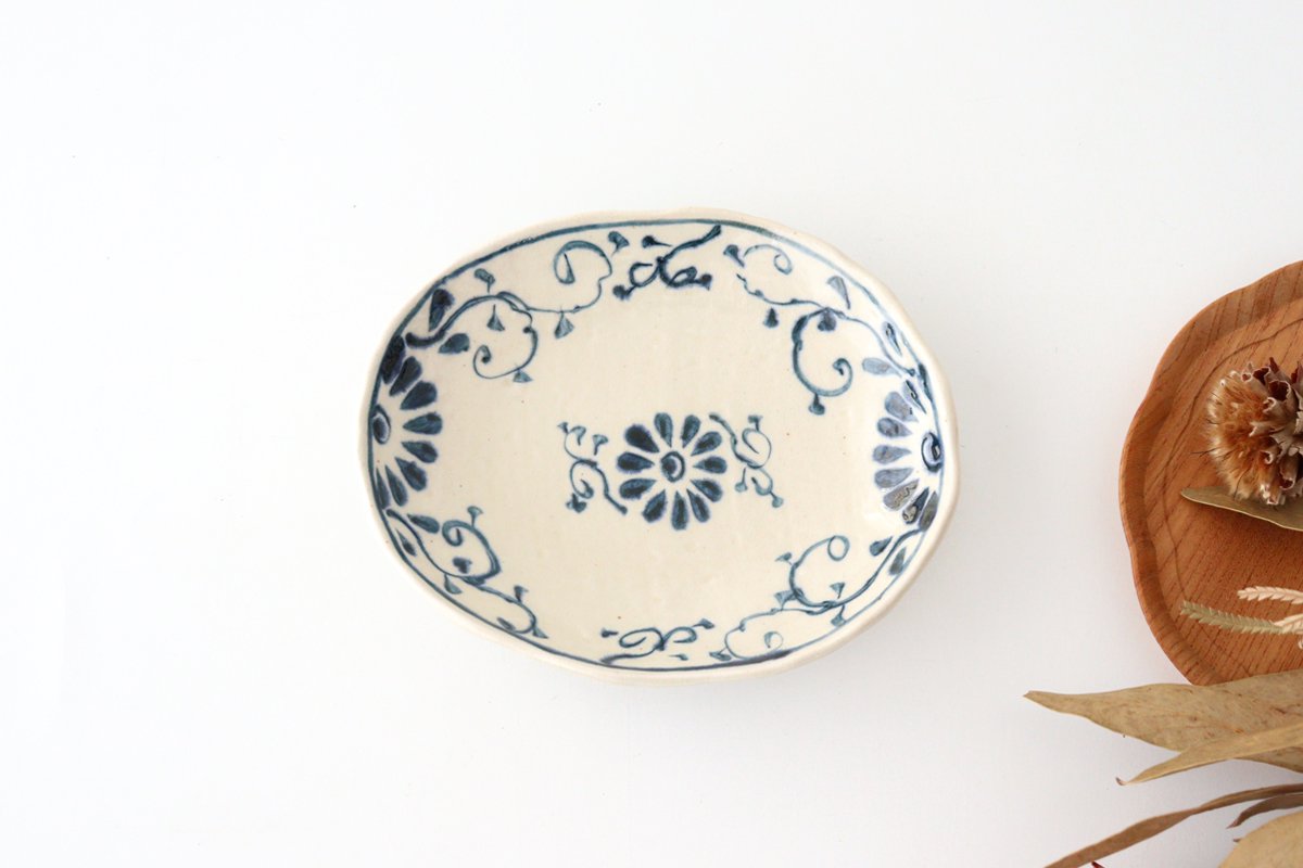 Oval Plate Blue Flower Annan | Mino Ware