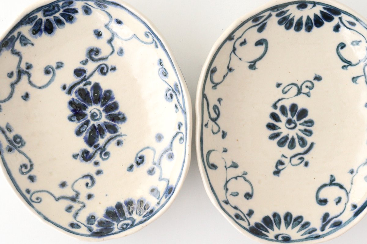 Oval Plate Blue Flower Annan | Mino Ware