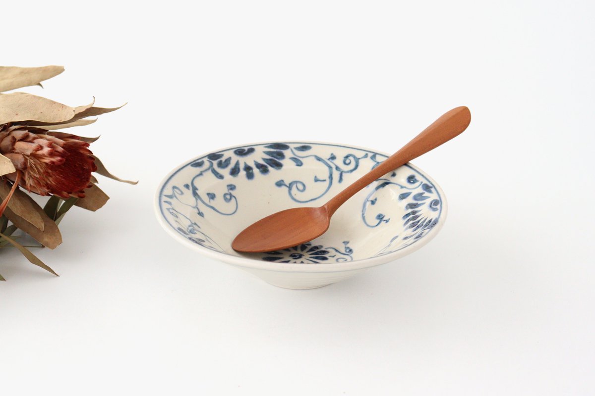Flat Bowl Blue Flower Annan | Serving Bowl Mino Ware