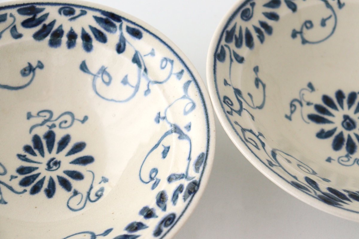Flat Bowl Blue Flower Annan | Serving Bowl Mino Ware