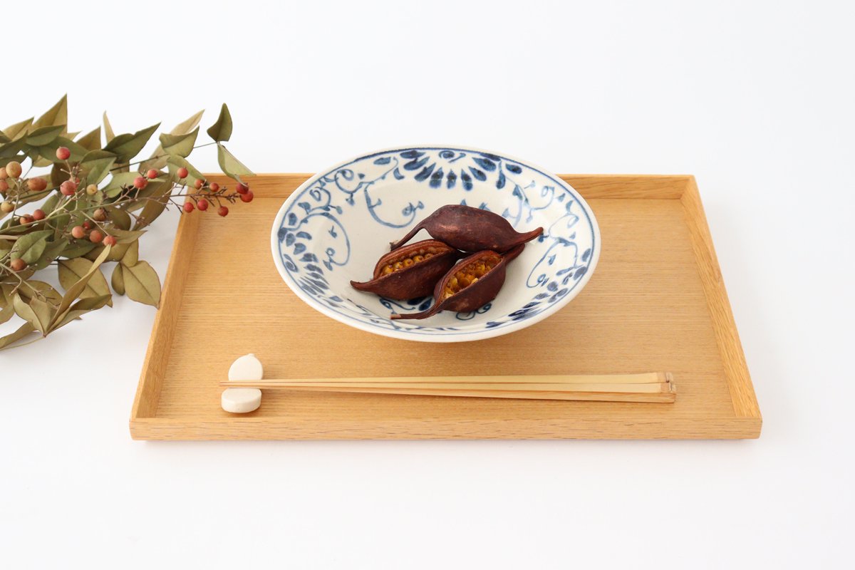 Flat Bowl Blue Flower Annan | Serving Bowl Mino Ware