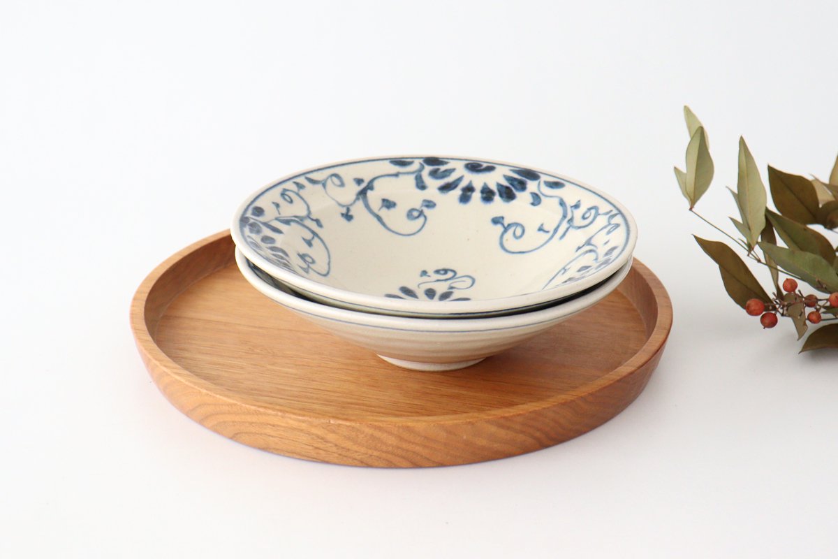 Flat Bowl Blue Flower Annan | Serving Bowl Mino Ware