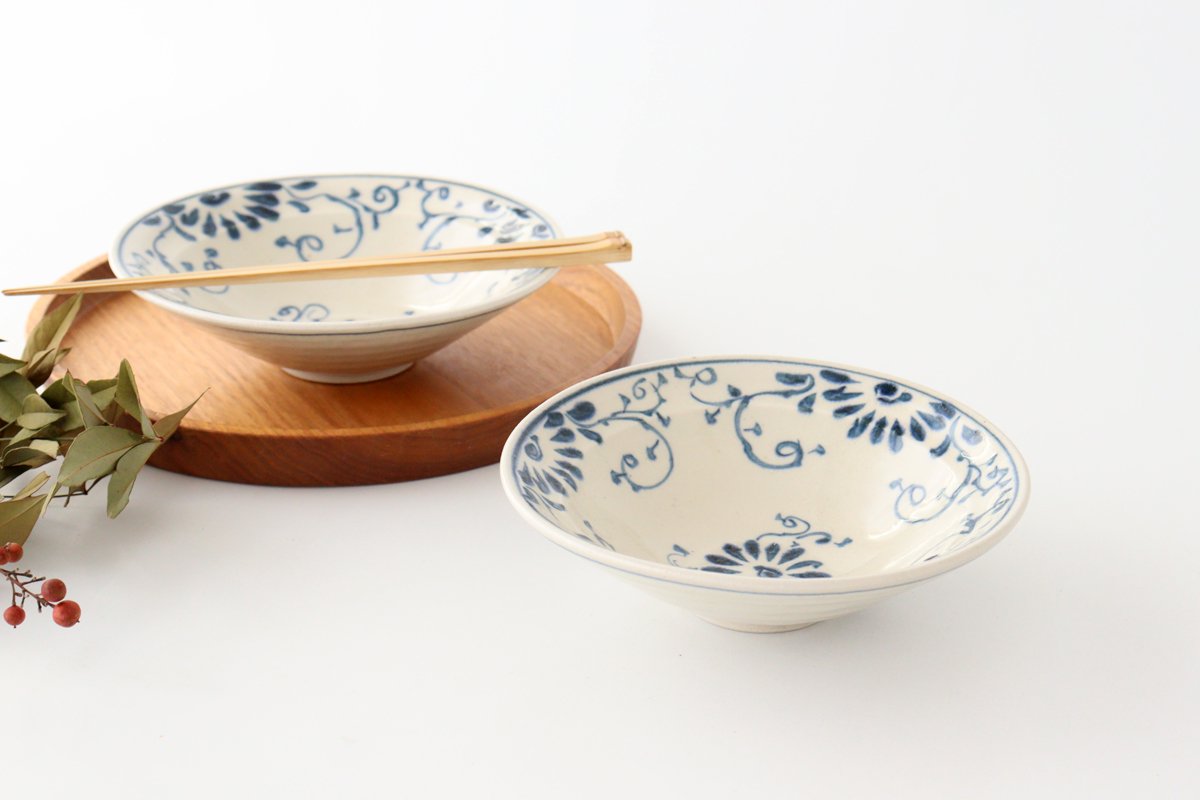 Flat Bowl Blue Flower Annan | Serving Bowl Mino Ware