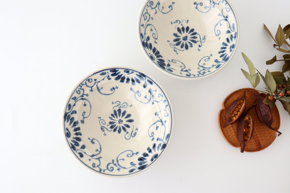 Flat Bowl Blue Flower Annan | Serving Bowl Mino Ware