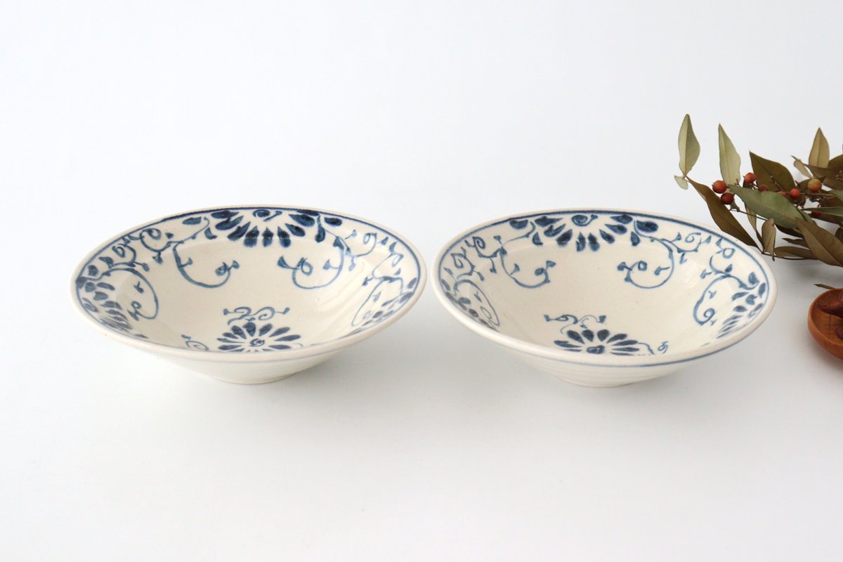 Flat Bowl Blue Flower Annan | Serving Bowl Mino Ware