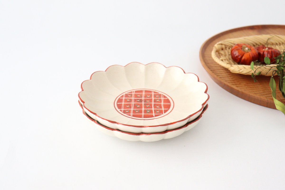 Chrysanthemum-shaped Plate RED 15.5cm/6.1in| Mino Ware