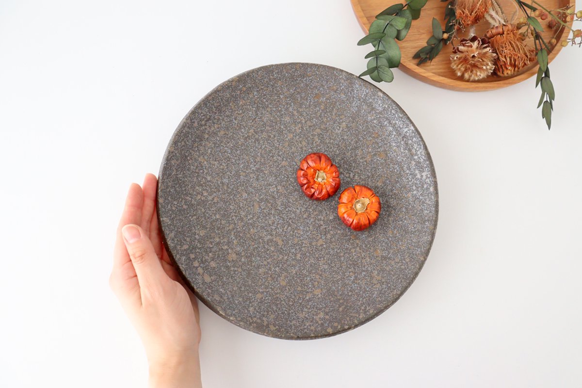 Spica Round Plate Brown 24cm/9.4in | Mino Ware