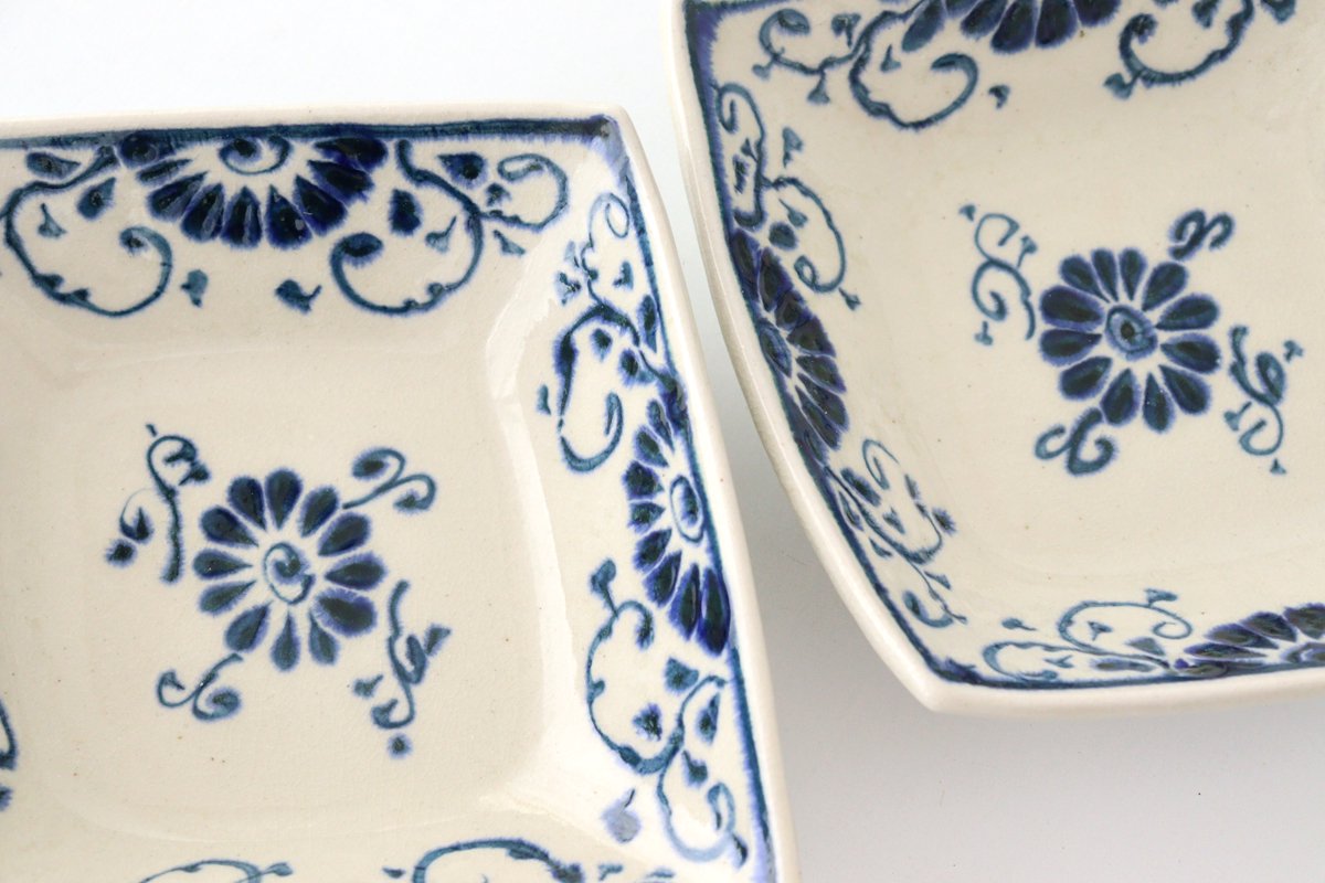 Diamond-shaped Bowl Blue Flower Annan | Serving Bowl Mino Ware