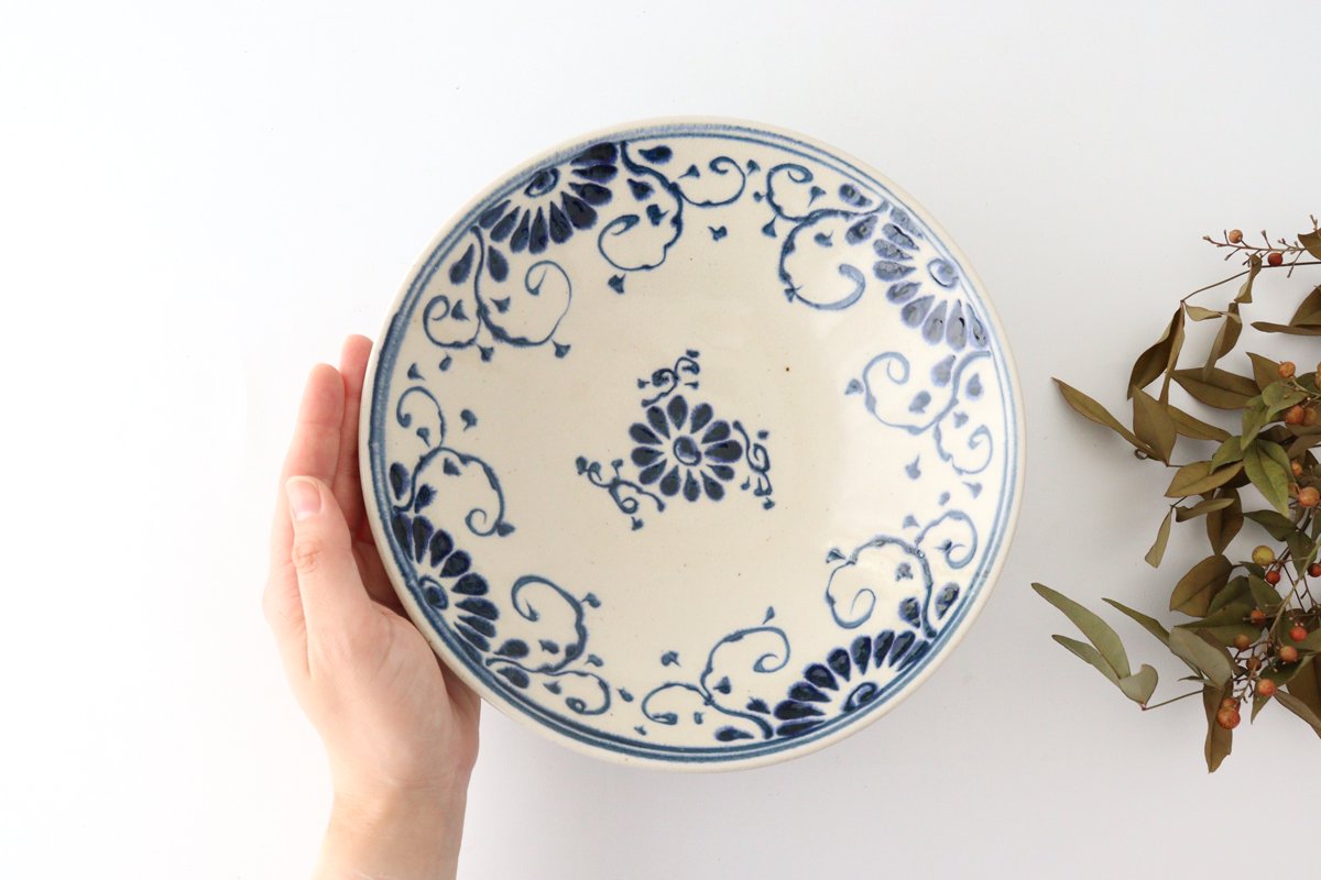 Serving Bowl Blue Flower Annan | Mino Ware
