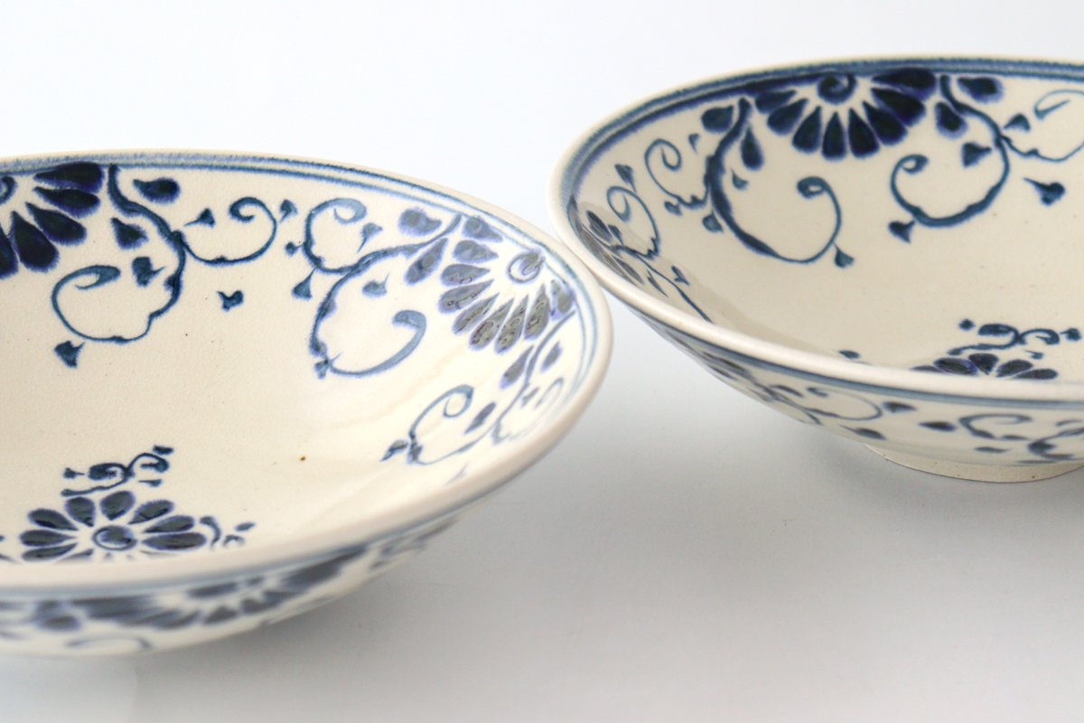 Serving Bowl Blue Flower Annan | Mino Ware