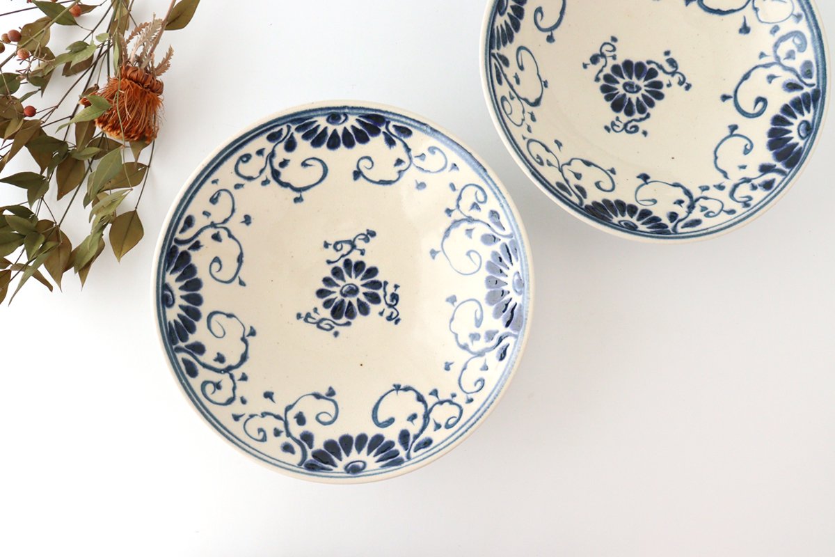 Serving Bowl Blue Flower Annan | Mino Ware