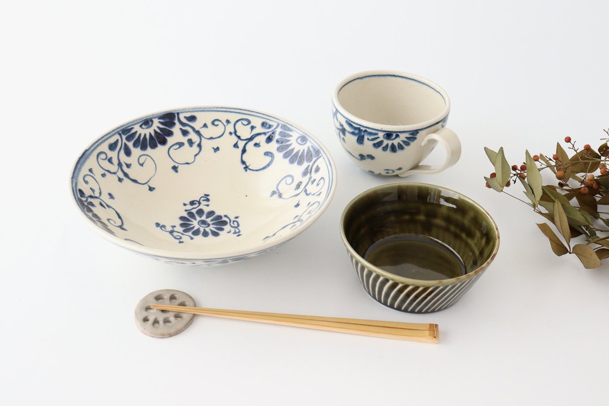 Serving Bowl Blue Flower Annan | Mino Ware