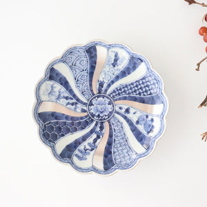 Rinkurou Kiln Chrysanthemum Shaped Plate Old Imari Pattern Blue&Silver 16cm/6.29in | Hasami Ware-TOP