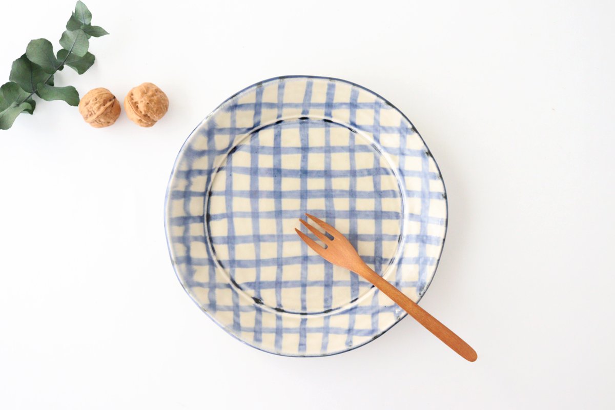 Round Plate Blue Check Pattern | Arita Ware