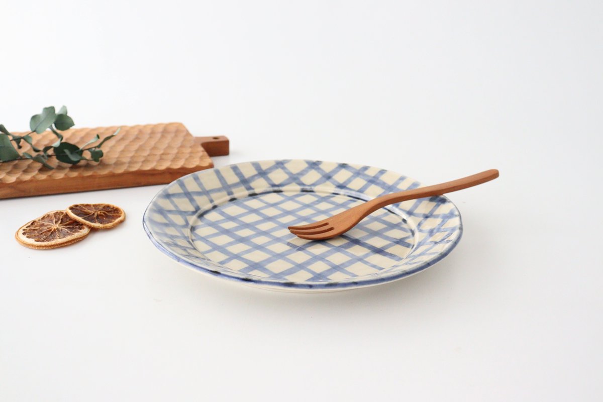 Round Plate Blue Check Pattern | Arita Ware