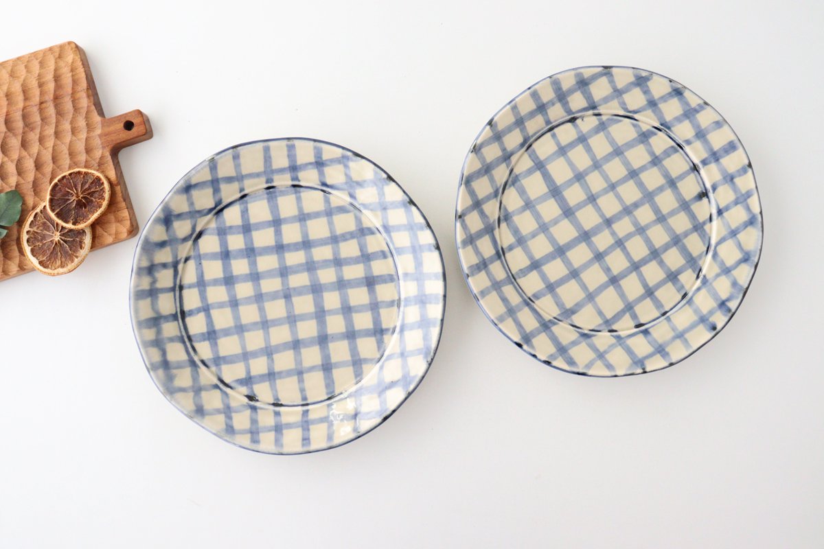 Round Plate Blue Check Pattern | Arita Ware