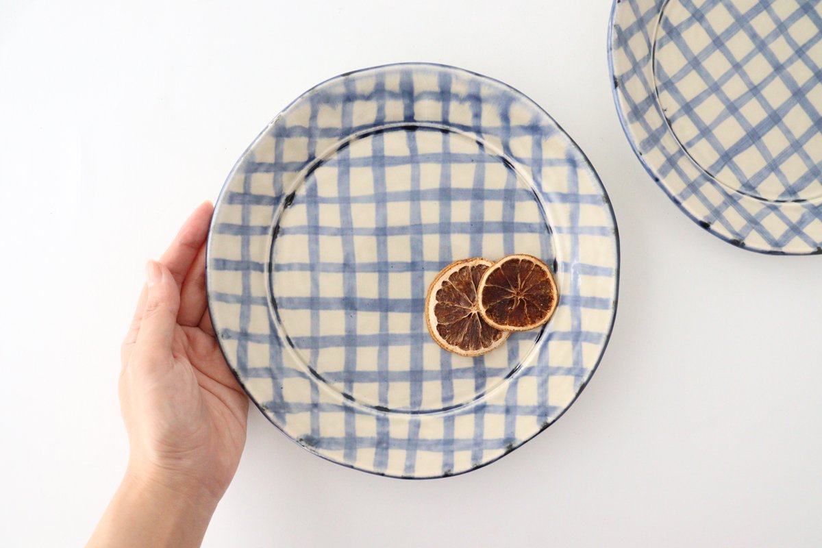 Round Plate Blue Check Pattern | Arita Ware