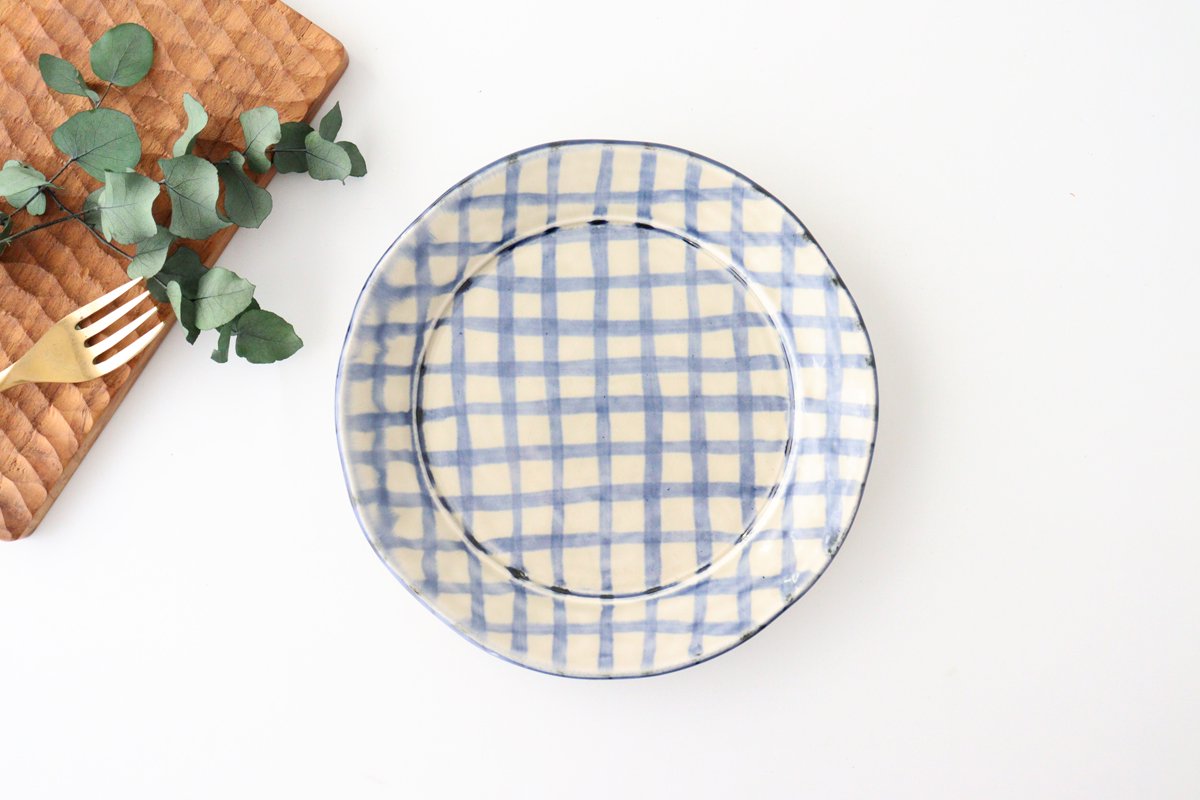 Round Plate Blue Check Pattern | Arita Ware
