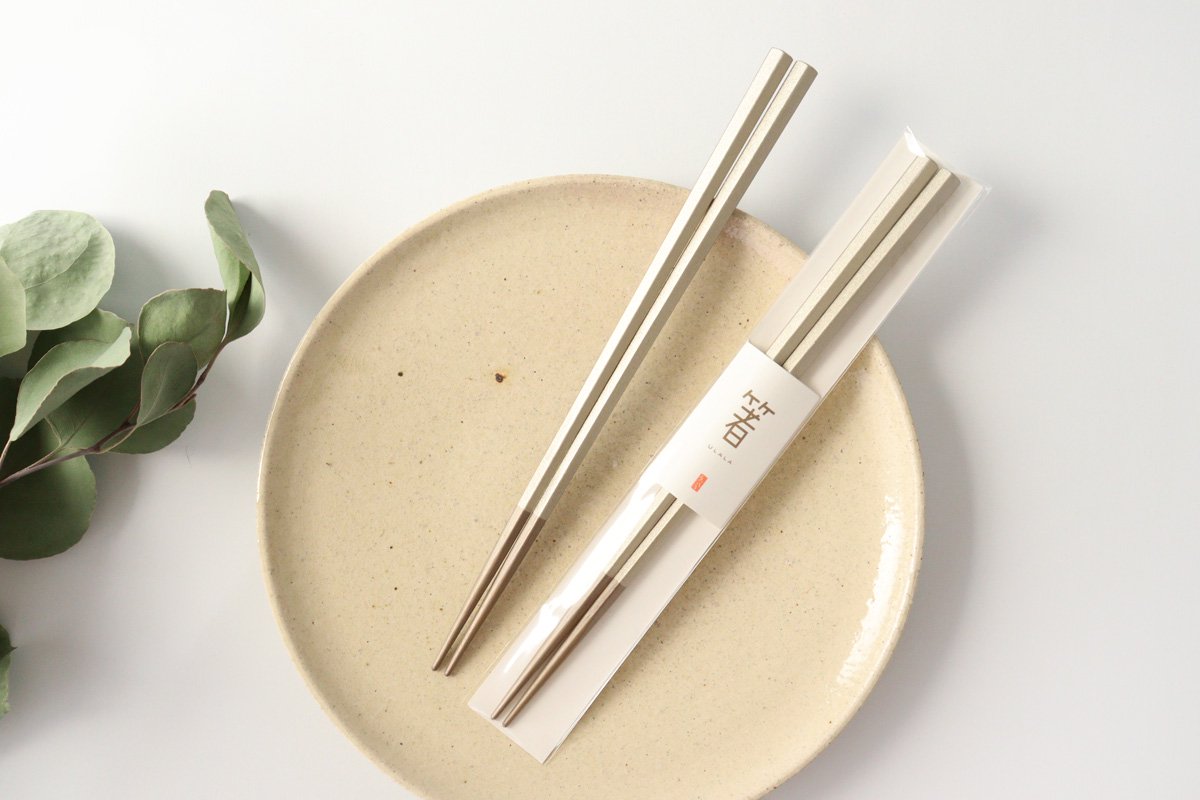 KORINDO Pentagonal Chopsticks Wipe Lacquer White Silver 23.5cm /9.25in