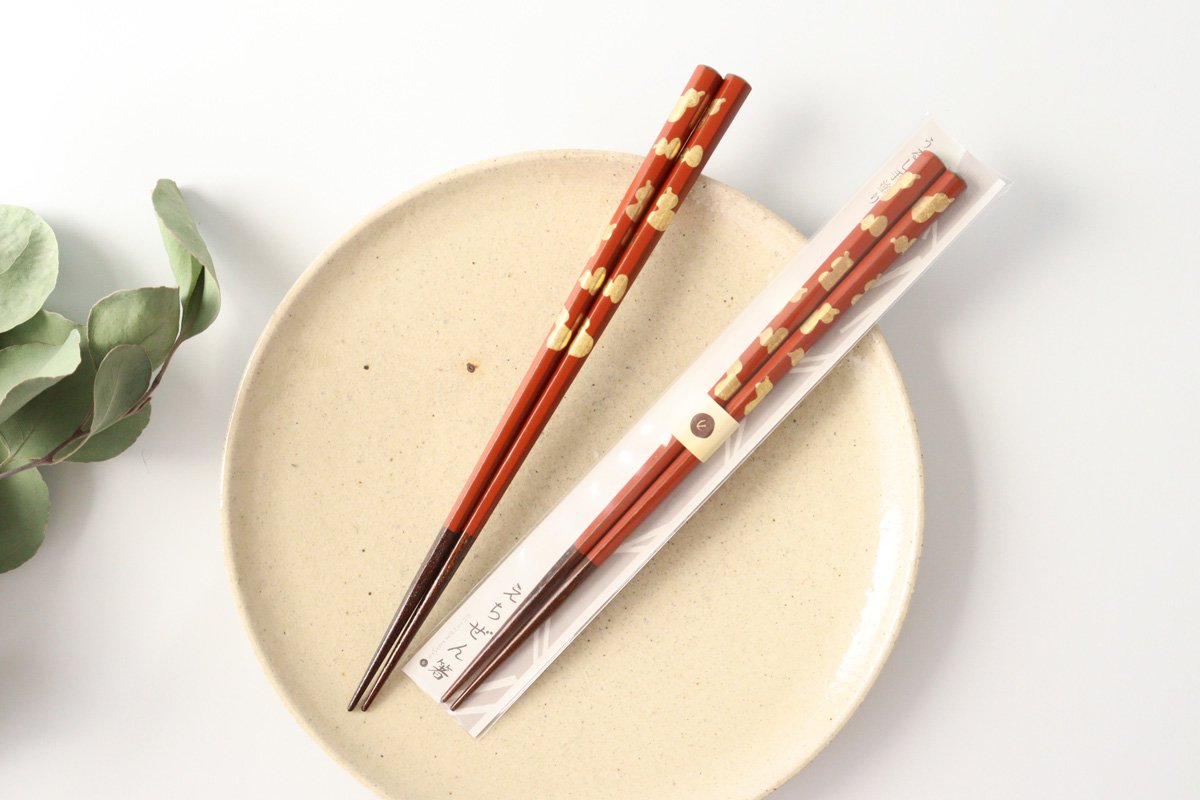 KORINDO Echizen Chopsticks Hexagonal Gold Leaf Six Gourds Washed Red 23.0cm /9.05in