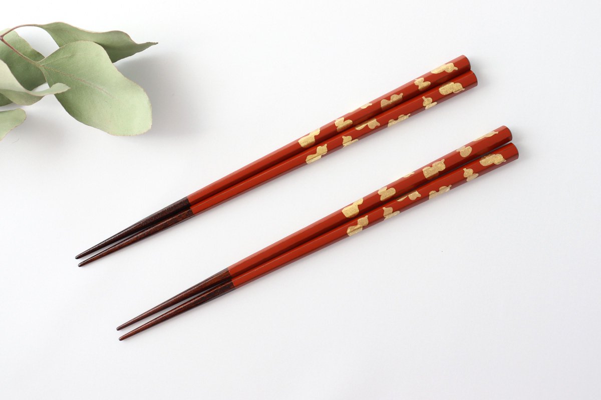 KORINDO Echizen Chopsticks Hexagonal Gold Leaf Six Gourds Washed Red 23.0cm /9.05in