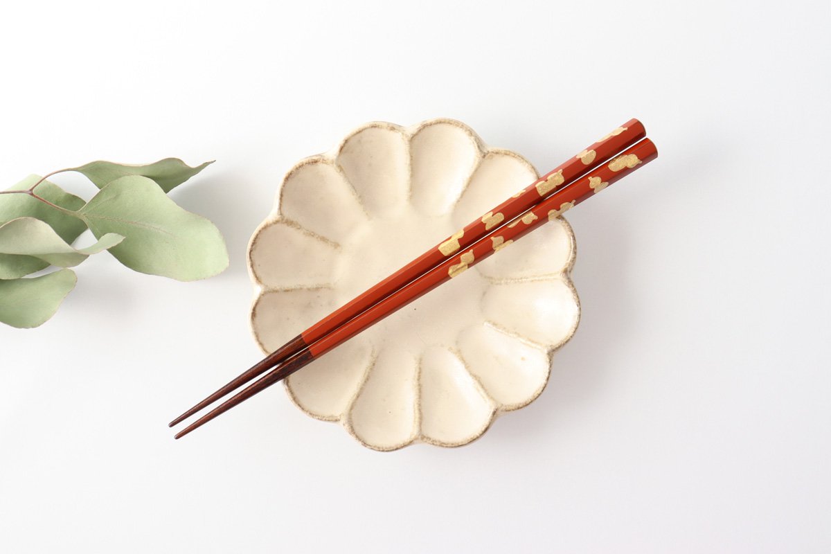 KORINDO Echizen Chopsticks Hexagonal Gold Leaf Six Gourds Washed Red 23.0cm /9.05in