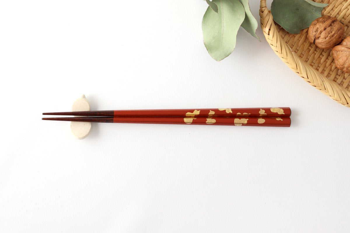 KORINDO Echizen Chopsticks Hexagonal Gold Leaf Six Gourds Washed Red 23.0cm /9.05in