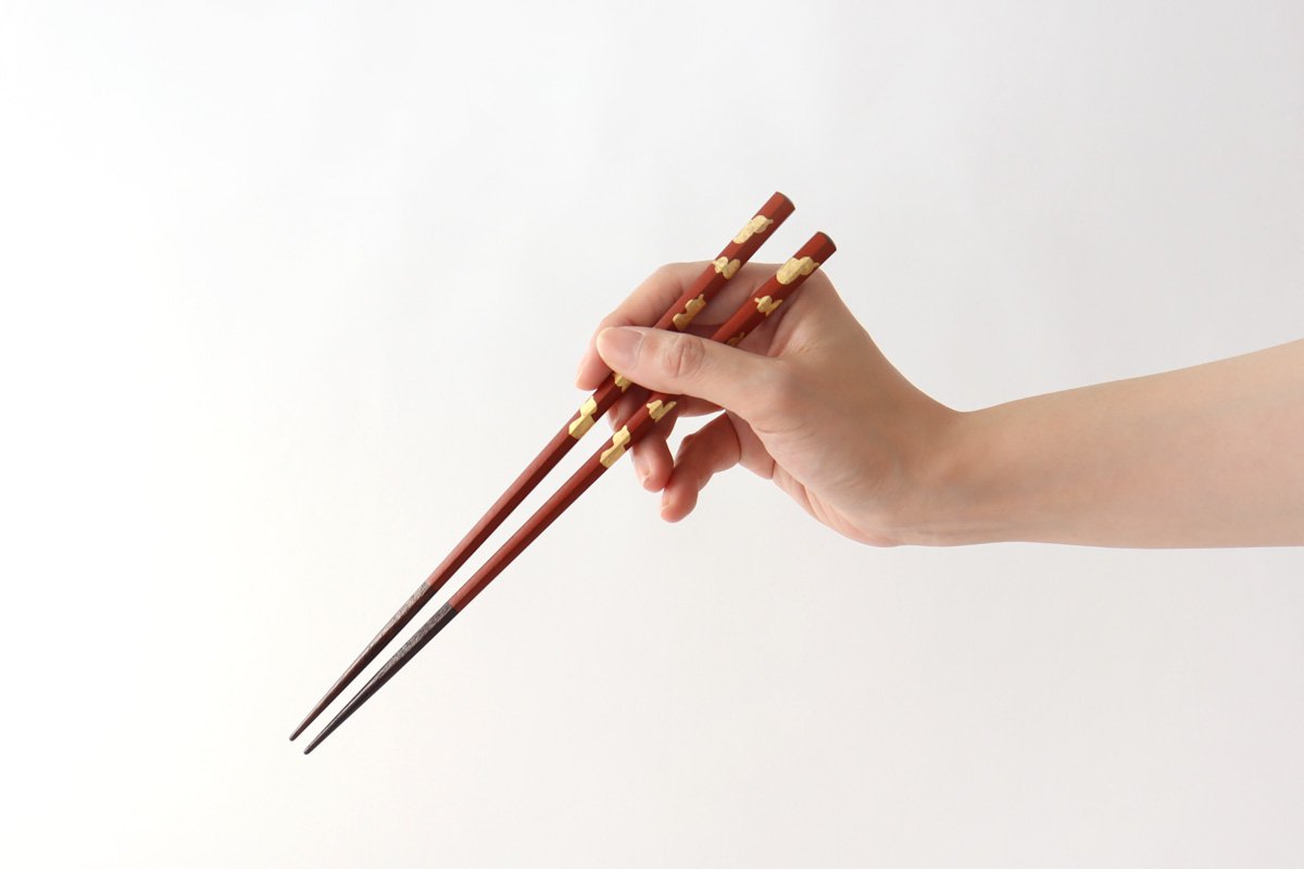 KORINDO Echizen Chopsticks Hexagonal Gold Leaf Six Gourds Washed Red 23.0cm /9.05in