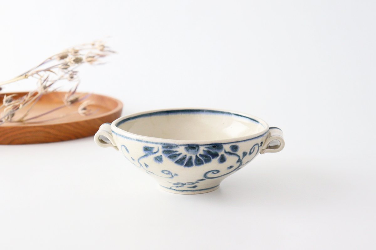 Multi-use Bowl with Handles Blue Flower Annan | Serving Bowl Mino Ware