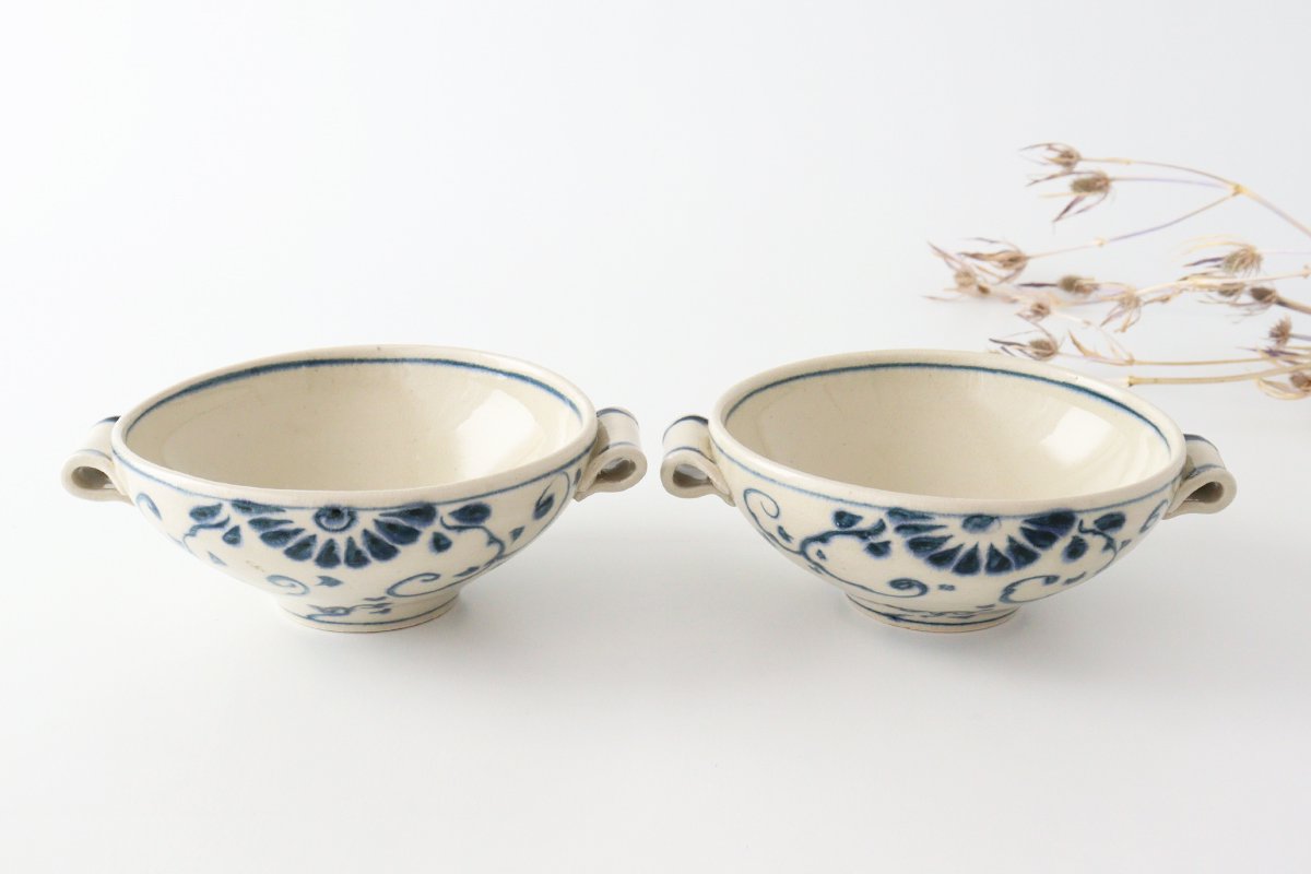 Multi-use Bowl with Handles Blue Flower Annan | Serving Bowl Mino Ware