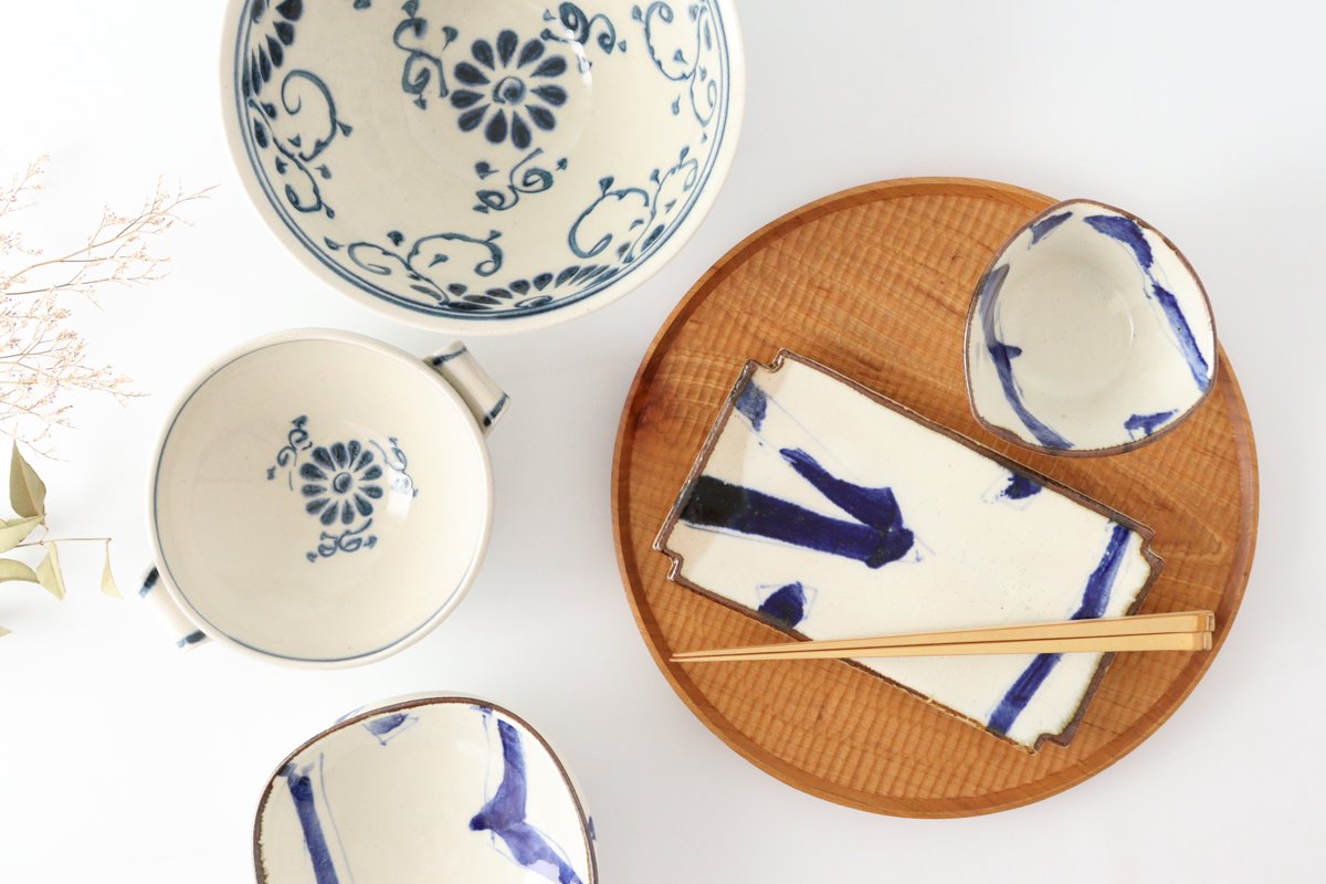 Multi-use Bowl with Handles Blue Flower Annan | Serving Bowl Mino Ware