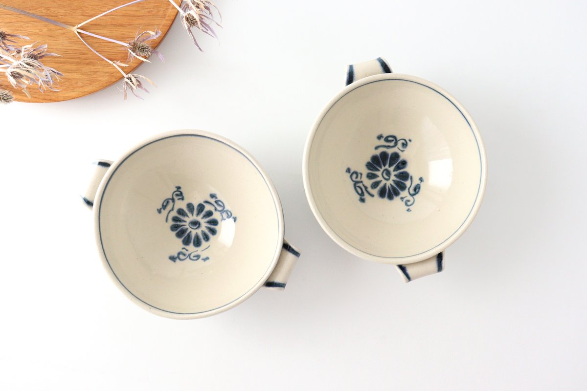 Multi-use Bowl with Handles Blue Flower Annan | Serving Bowl Mino Ware