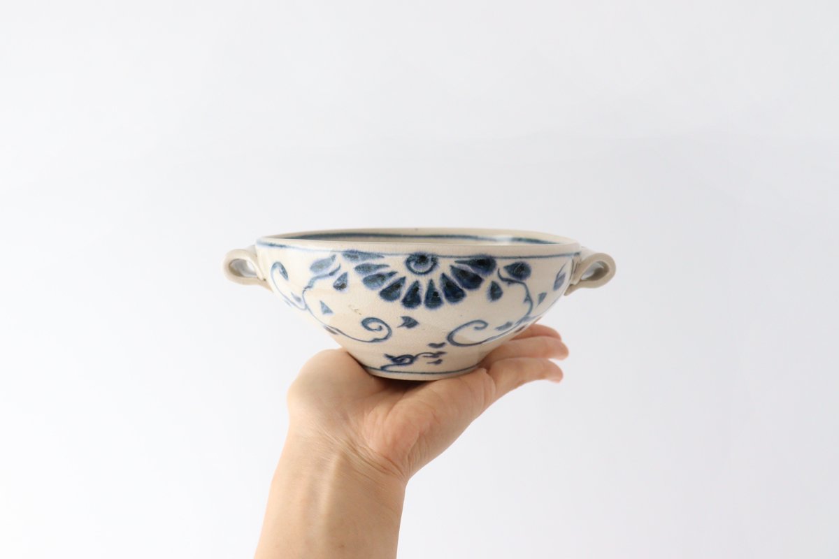 Multi-use Bowl with Handles Blue Flower Annan | Serving Bowl Mino Ware