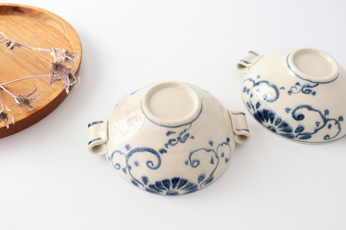 Multi-use Bowl with Handles Blue Flower Annan | Serving Bowl Mino Ware