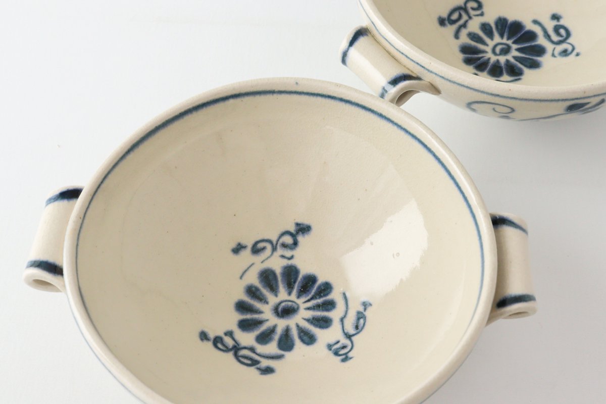 Multi-use Bowl with Handles Blue Flower Annan | Serving Bowl Mino Ware