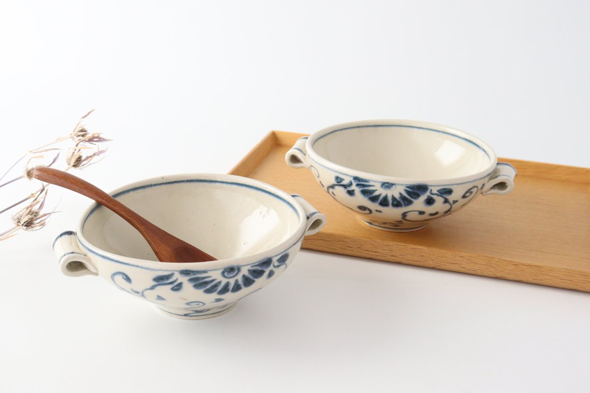 Multi-use Bowl with Handles Blue Flower Annan | Serving Bowl Mino Ware