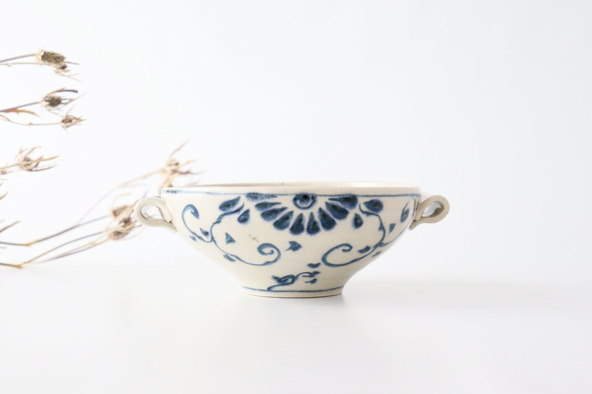 Multi-use Bowl with Handles Blue Flower Annan | Serving Bowl Mino Ware