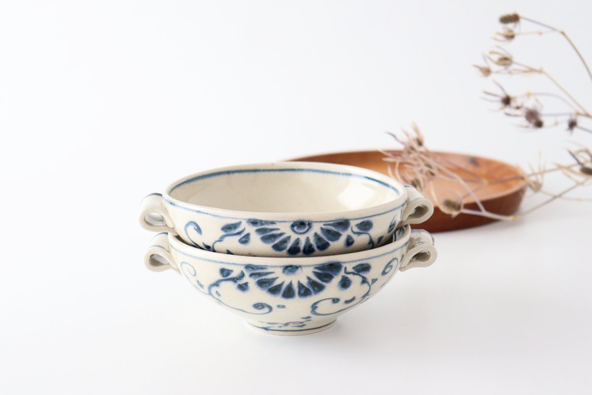 Multi-use Bowl with Handles Blue Flower Annan | Serving Bowl Mino Ware