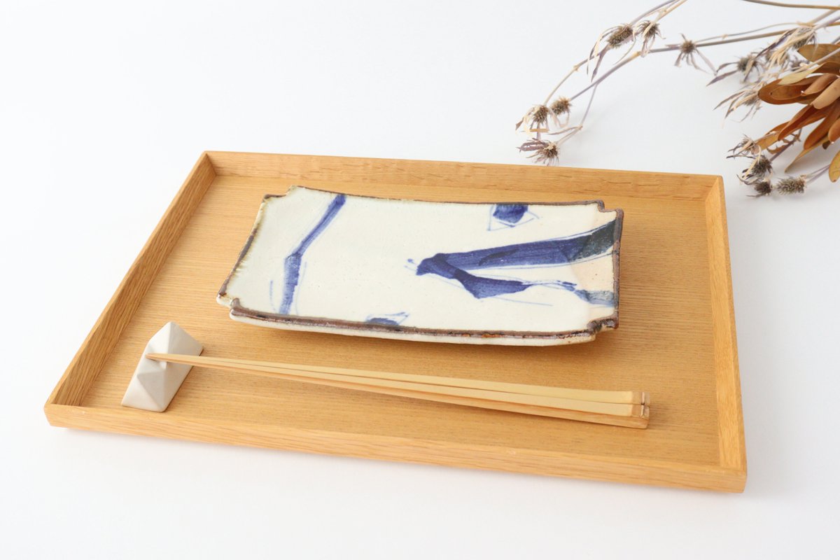 Minami Kiln Rectangle Plate Annanrakugaki | Sushi Plate Mino Ware