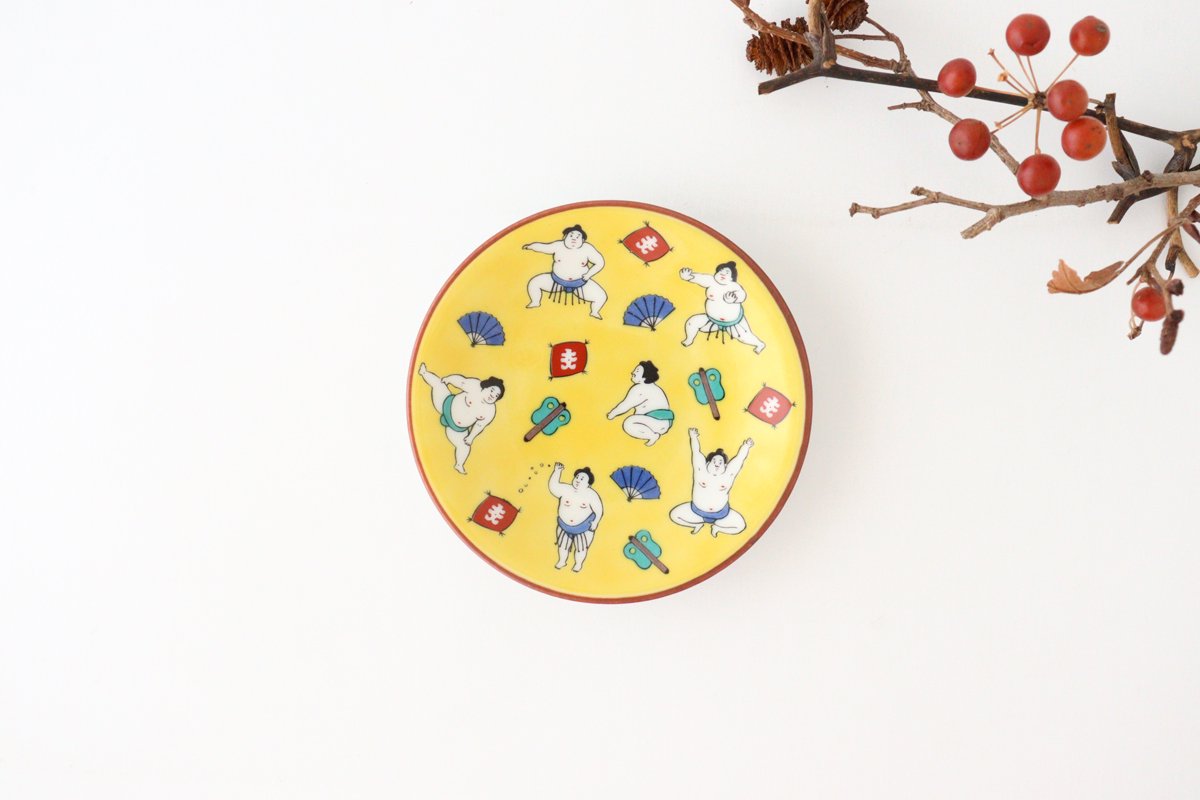 Lucky Small Plate Sumo Porcelain Seikougama Kutani Ware
