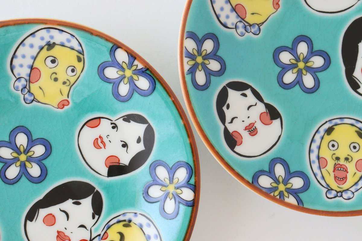 Seikou Kiln Small Plate Hyottoko Okame | Kutani Ware