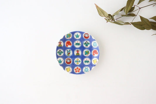 Seikou Kiln Sauce Plate Round Lucky Items Pattern | Kutani Ware-TOP