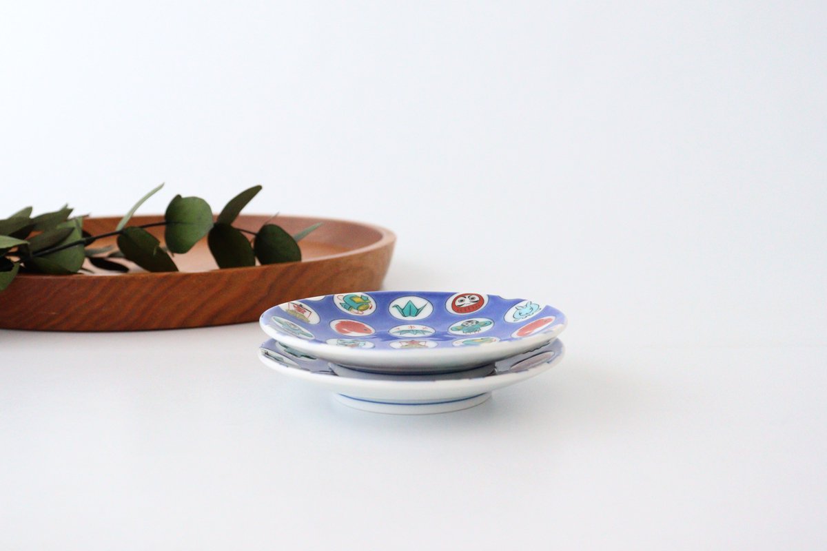 Seikou Kiln Sauce Plate Round Lucky Items Pattern | Kutani Ware