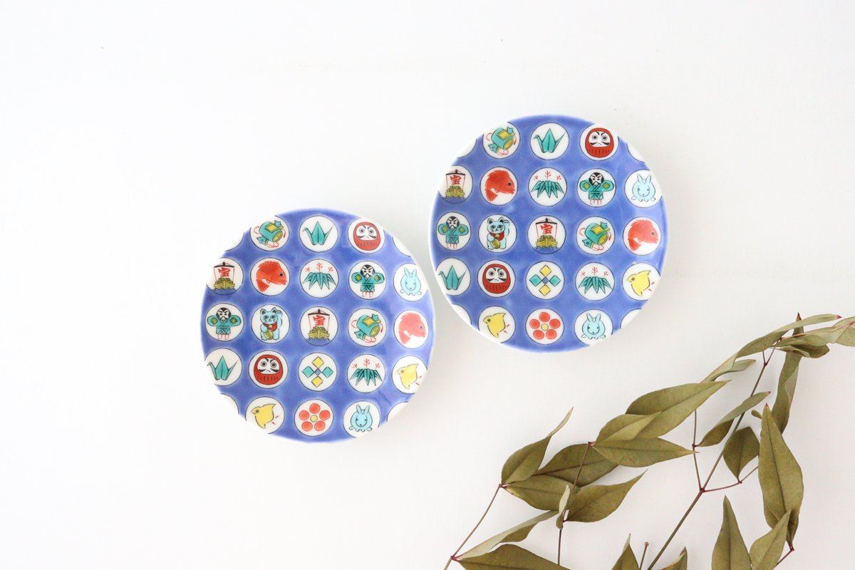 Seikou Kiln Sauce Plate Round Lucky Items Pattern | Kutani Ware