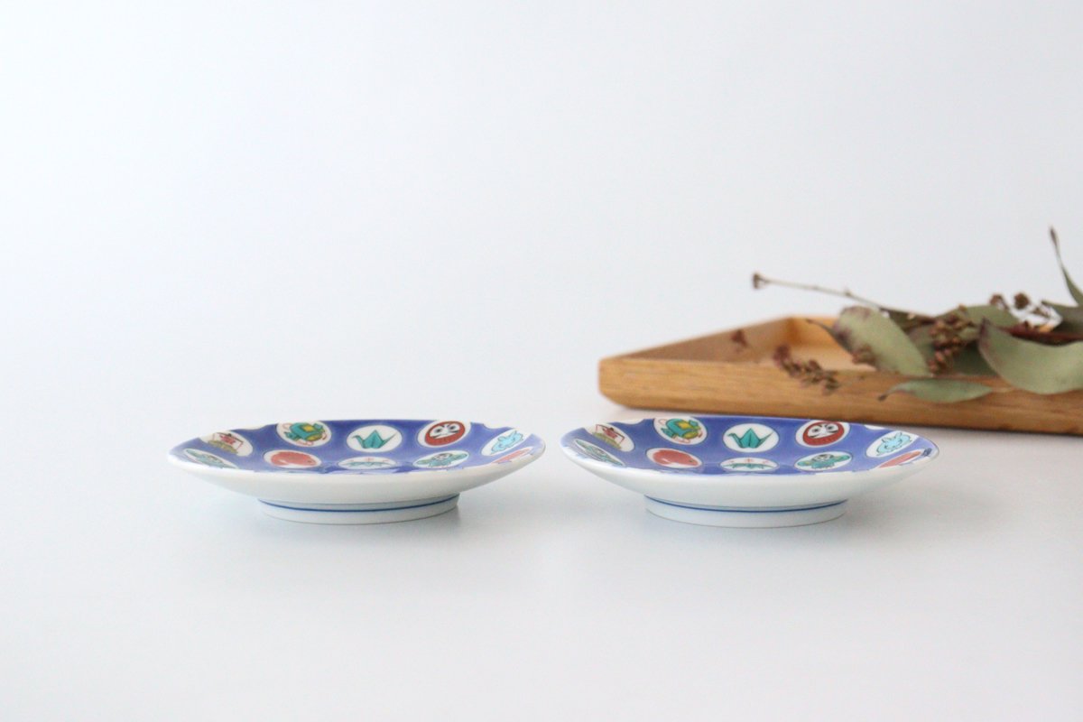 Seikou Kiln Sauce Plate Round Lucky Items Pattern | Kutani Ware