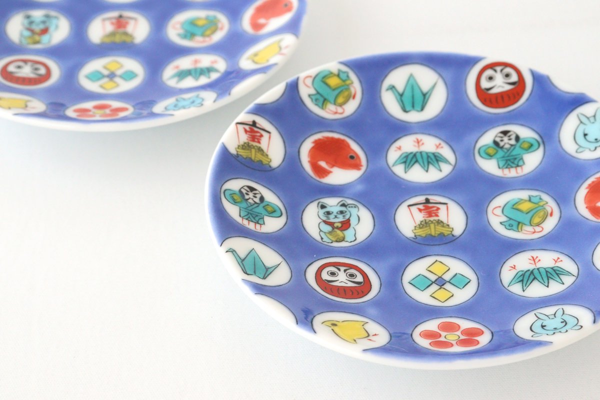 Seikou Kiln Sauce Plate Round Lucky Items Pattern | Kutani Ware-Detail7