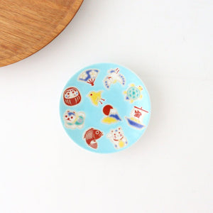Seikou Kiln Sauce Plate Luckey Charms Light Blue | Kutani Ware-TOP